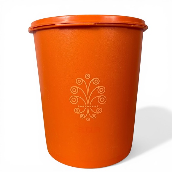 Vintage Tupperware Servalier Canister Set 4 Orange Sunburst Lid Flour Sugar Tea - Picture 3 of 12